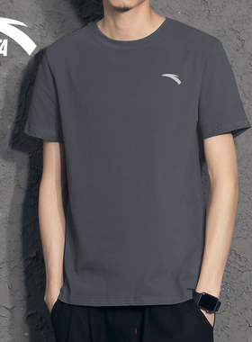 安踏短袖男t恤夏季 2025新款纯灰色吸汗运动半袖上衣透气圆领体恤