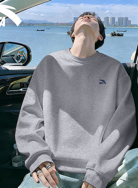 安踏卫衣男款灰色长袖2026春季新款男装薄款简约圆领运动服套头衫