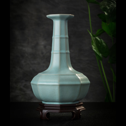 蔡晓芳晓芳窑八棱瓶天青汝窑花瓶