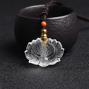 天然白水晶莲花吊坠香薰瓶香水瓶精油瓶可装朱砂 经文 胎毛瓶项坠