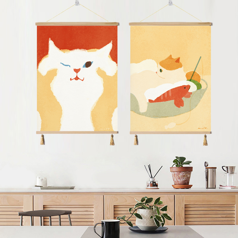 奶油风可爱猫咪儿童房挂画治愈系慵懒小猫客厅装饰画电表箱遮挡画图片