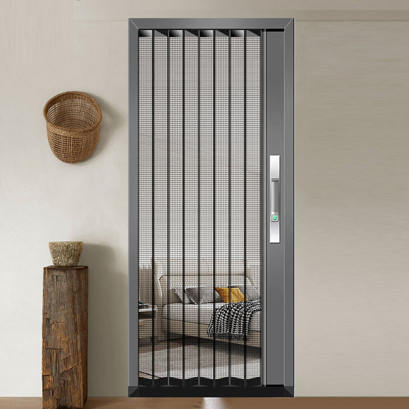 金刚网隐形折叠低轨推拉带锁纱门铝合金纱门