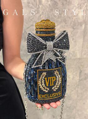 UGALS欧美时尚水晶酒造型镶钻满钻闪亮不灵晚宴包单肩手拿斜挎包