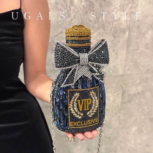 UGALS欧美时尚水晶酒造型手拿包