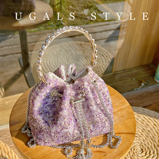 仙女紫水晶镶钻珍珠钻石包闪亮不灵晚宴手拿水桶斜挎包 UGALS法式