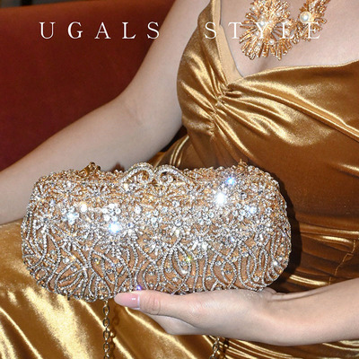 UGALS法式复古亚克力树叶水钻石闪亮不灵百搭盒子晚宴手拿斜挎包