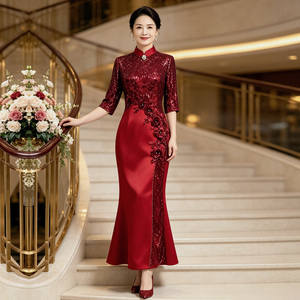 婚礼宴会鱼尾旗袍敬酒礼服裙