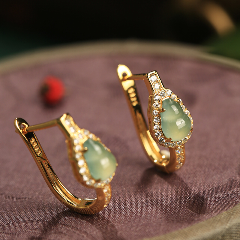 小银匠天然蓝水翡翠纯银葫芦耳环