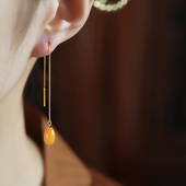 天然蜜蜡纯银水滴耳线女新中式 国风高级玉石耳饰耳环耳坠耳钉耳链