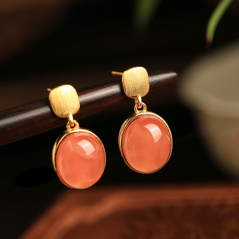 天然南红耳饰纯银耳环女红宝石红色红玛瑙耳坠耳钉三八妇女节礼物