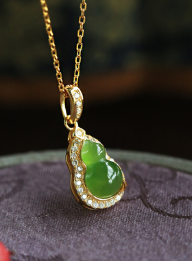 碧玉和田玉纯银葫芦吊坠女绿色玉石新年过年项链母亲节礼物送妈妈