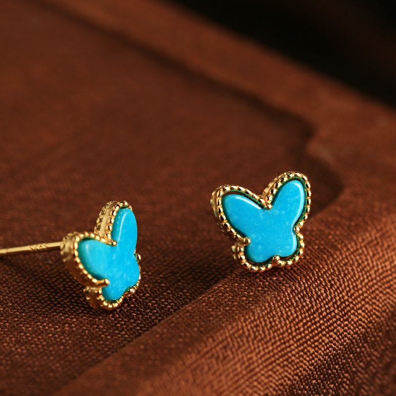 小银匠绿松石蝴蝶纯银新中式耳钉