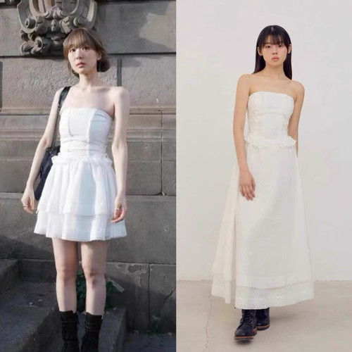 现货 fletta 24夏季新款 甜美清新收腰显瘦蛋糕裙白色抹胸连衣裙