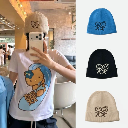 买手店现 urban sophistication 火柴人针织帽26秋刺绣毛线帽子女