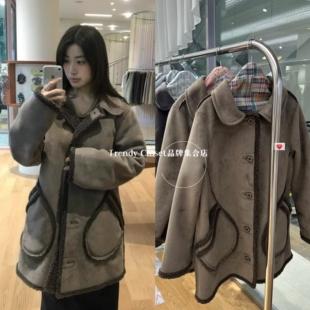 【秒发】韩国coyseio 复古翻领麂皮绒外套大口袋皮毛一体夹克大衣
