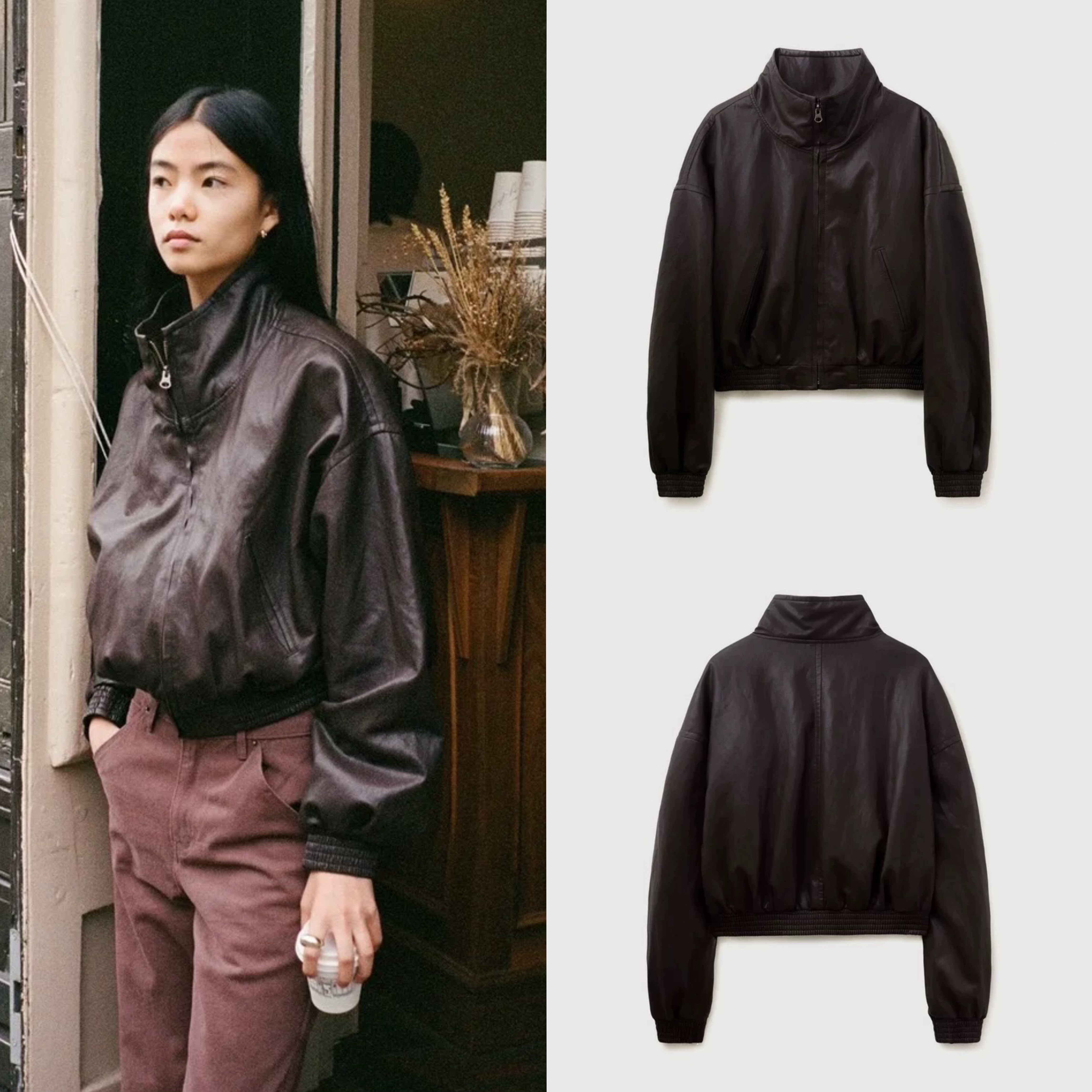 北京现货 GED 荷静 25秋新品 LEATHER CROP 复古立领气质皮衣外套
