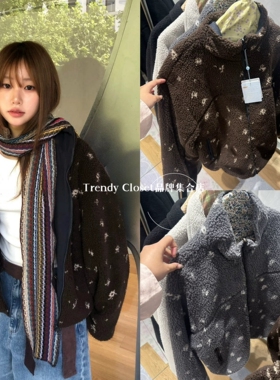 韩国采购 coyseio 25秋冬 双面穿花朵羊羔绒摇粒绒拉链夹克外套女