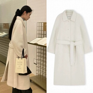 现货lerobe 25秋冬新款 高级气质单排扣绑带长款羊毛毛呢外套大衣