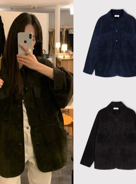 韩代现货 ethos 25秋冬新款 百搭休闲翻领大口袋宽松麂皮外套女