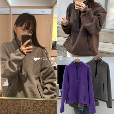 【现货】韩国 LEROBE 26新款 半拉链绒纹理保暖摇粒绒卫衣女