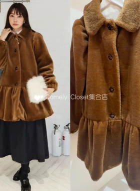 现货 sinoon 25冬季新款 复古娃娃领泡泡袖毛绒外套仿皮草大衣女