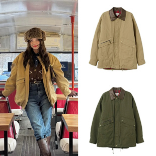 买手店 sienne 24秋冬季新款 撞色翻领格子内衬休闲夹棉外套 女