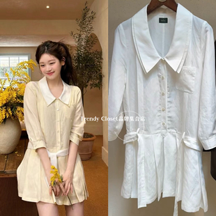 韩国直邮 the barnnet 2024春夏新款 百褶衬衫显瘦连衣裙八分袖女