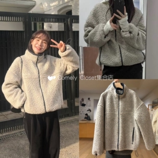 韩国现货 monoha 2025秋冬新款 休闲百搭立领卷毛摇粒绒保暖外套