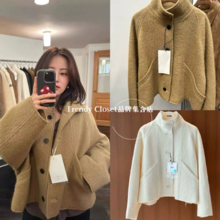 国内现货 Ethos 24秋冬新款 女洋气简约羊毛立领短款大衣毛呢外套