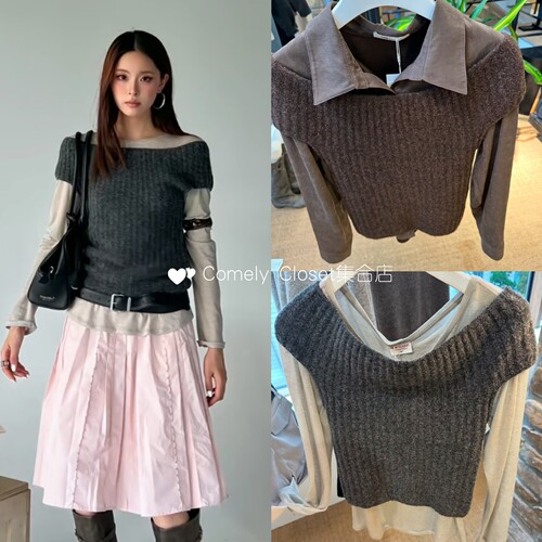 买手店现 Low Classic 26秋冬新款 一字肩多穿修身针织毛衣背心女
