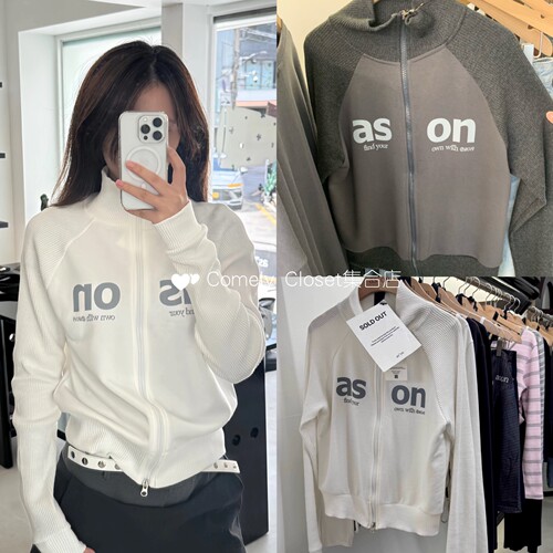 折韩国设计师品牌 ason 26秋冬新款 字母印花插肩袖拼接立领外套