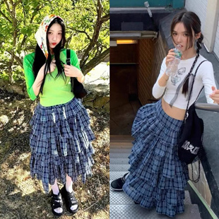买手店 Joy朴秀荣同款 现货 seooocookie 复古格纹蛋糕裙半身裙女