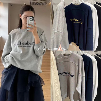 【现货】韩国overdueflair 2024秋季新款 宽松圆领字母刺绣卫衣女