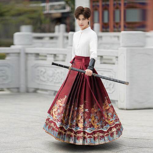 新中式重工红色织金马面裙龙购国风男女立领上衣敬酒礼服古风汉服