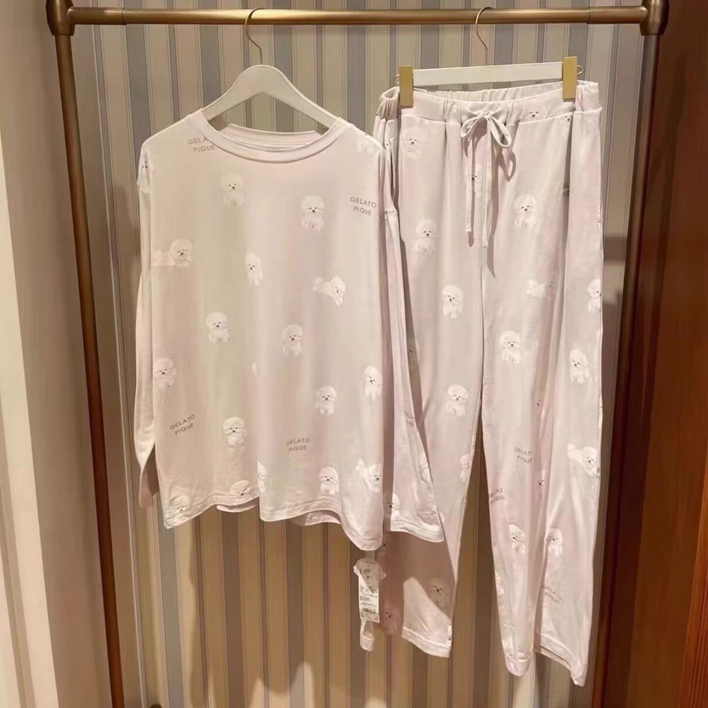 外贸 可爱小狗子 非全棉哦 睡衣女春秋长袖长裤家居服睡裙