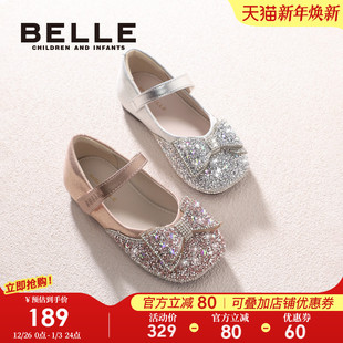 儿童洋气单鞋 百丽童鞋 小女孩公主水晶鞋 2025秋冬新款 女童宝宝皮鞋