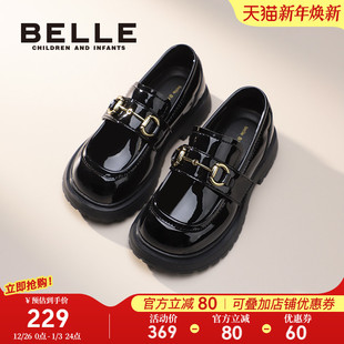 儿童黑皮鞋 2025秋冬新款 时尚 单鞋 百丽童鞋 小女孩公主鞋 女童乐福鞋