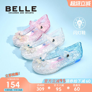 皮鞋 子 2025夏季 百麗童鞋 新款 小女孩發(fā)光鞋 女童涼鞋 兒童公主水晶鞋