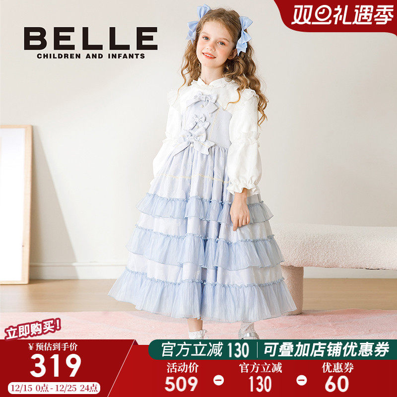 百丽童装女童连衣裙2025秋季新款儿童公主裙小女孩洛丽塔礼服裙子
