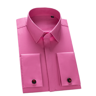 法式衬衫男长袖修身袖扣暗扣商务双叠袖结婚红色正装袖钉男士衬衣