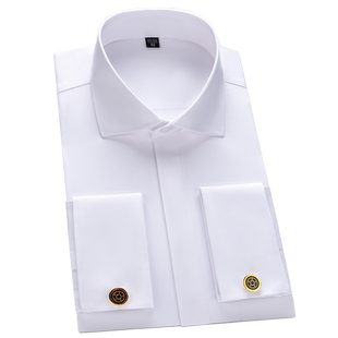 法式衬衫男长袖白高级感温莎领商务正装袖扣寸衫双叠袖竹纤维衬衣