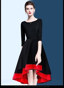 新款大码拼色双层燕尾新女成人圆领舞蹈拉丁演出服大摆显瘦连衣裙