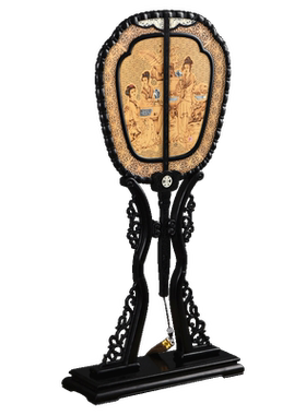 天纵紫光檀宫廷扇摆件