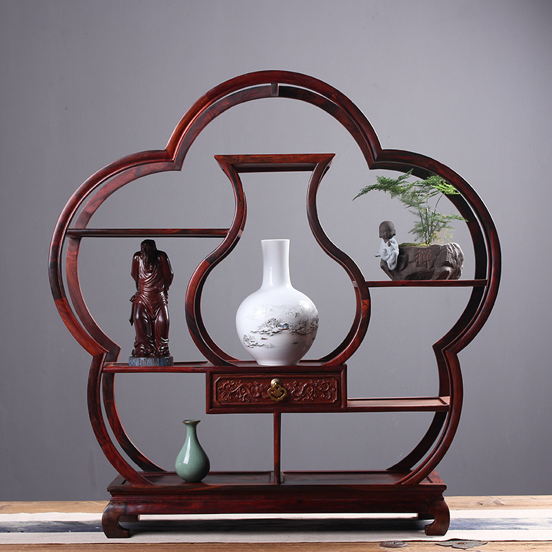 大红酸枝单抽大梅花博古架实木中式茶柜置物架茶叶展示架多宝阁