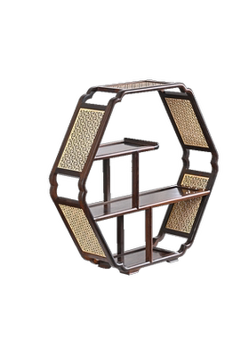 天纵大红酸枝嵌黄杨木六角茶边柜