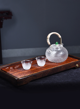 黑檀嵌缅甸花梨茶盘家用简约小号实木客厅茶盘个性创意复古茶台