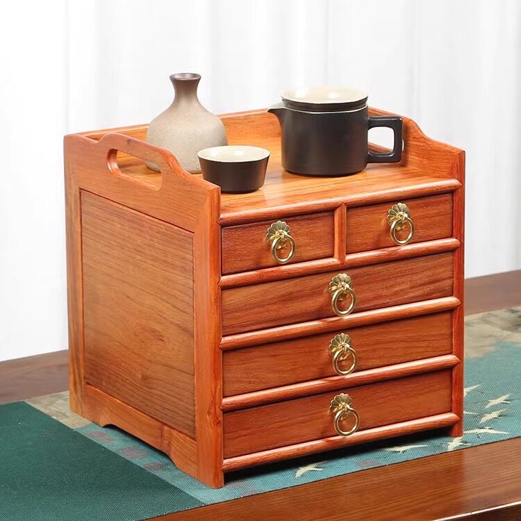 缅甸花梨四层外独板茶盒红木普洱茶盒实木茶具桌面收纳盒储物箱