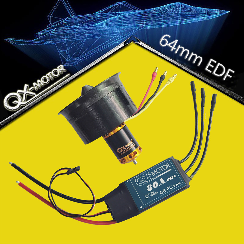 群汐64mm EDF 航模涵道风扇12叶螺旋桨4S和80 ESC 用于遥控飞机