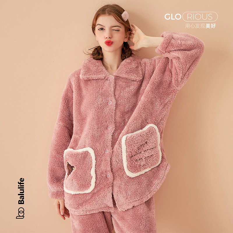 佰伦世家珊瑚绒睡衣加厚套装