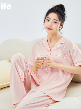 睡衣女夏季款七分裤2026新款天丝棉简约短袖长裤凉感莱赛尔家居服